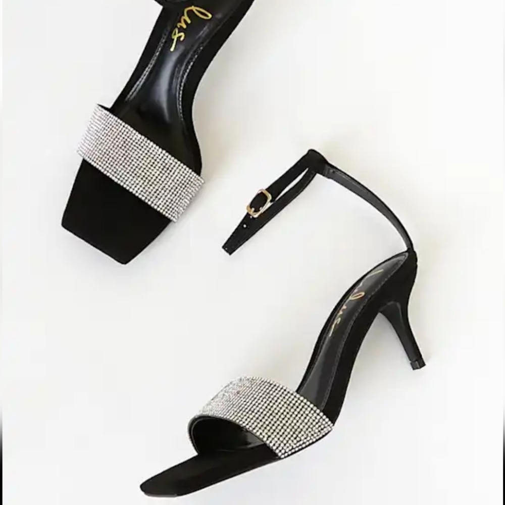 Lulus Shylaa Black Rhinestone Ankle Strap Heels Size 9 NWT - Picture 3 of 9